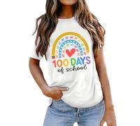 Camiseta de manga corta para profesor con texto "Happy 100 Days of School", Blanco, M