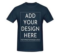 Camiseta de manga corta personalizada para hombre, diseño de su propia imagen/texto/logotipo de impresión camisa personalizada casual cuello redondo algodón top, azul marino, 54