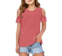 Camiseta de Manga Corta sin Tirantes en Color Sólido para Niña Camisetas Elástica Holgada Cuello Redondo Tops Básica Verano Casual Niñas Estar Casa y Fuera