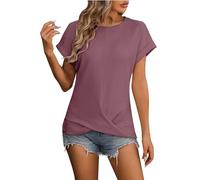 Camiseta de manga corta suelta con nudo liso para mujer, rojo, XXL