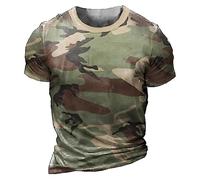 Camiseta de manga corta táctica para hombre con cuello redondo, estilo camuflaje, cómoda, transpirable, camiseta de verano ligera para entrenamiento al aire libre, Verde militar., 3XL