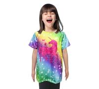 Camiseta de manga corta unisex para niños y niñas, 3D impreso, cuello redondo, casual de verano para edades 3-12, unicornio, 6-8 Jahre