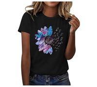 Camiseta de manga corta y cuello redondo suelto para mujer, color liso, estampado humorístico para mujer, chic Y2K 2025, Le Noir, XL