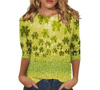 Camiseta de manga cuarta y cuello redondo para mujer, color verde degradado, amarillo, S