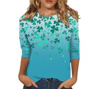 Camiseta de manga cuarta y cuello redondo para mujer, color verde degradado, azul celeste, XXL