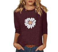 Camiseta De Manga Cuartos para Mujer con Patchwork Geométrico Redondo Informal Diaria 3XL