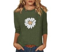 Camiseta De Manga Cuartos para Mujer con Patchwork Geométrico Redondo Informal Diaria Ejercito Verde 2XL