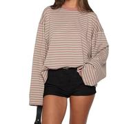 Camiseta de manga larga a rayas de gran tamaño para mujer, estilo Y2K, con hombros caídos, holgada, cuello redondo, manga larga para primavera, Color-a, XL
