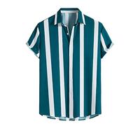 Camiseta de manga larga a rayas para hombre Camisas de un solo pecho para primavera y verano informales con estampado a rayas para playa de manga corta para vacaciones, verde, L