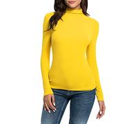 Camiseta de manga larga amarilla para mujer, básica, de manga larga, con cuello alto, térmica, manga larga, cuello alto, monocolor, parte superior, forro polar, sudaderas de verano, O amarillo., M