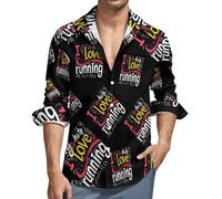 Camiseta de manga larga con botones para hombre con texto en inglés "I Love Hate Running", Estilo:, M