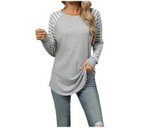 Camiseta de manga larga con costuras a rayas en contraste, cuello redondo, camiseta de esmoquin para mujer, disfraz de niña espacial, gris, XL