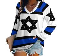 Camiseta De Manga Larga con Cuello En V, Bandera Israel Jayjwk3 Ropa Esencial para Mujer para Las Cuatro Estaciones, Bandera Nacional Moda Camiseta De Manga Larga Mujer, Vestibilità Ampia Basicas