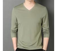 Camiseta de manga larga con cuello en V para hombre, ajuste delgado, camiseta casual de color sólido, capa base para gimnasio, entrenamiento, primavera, otoño (3XL, verde)