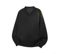 Camiseta de manga larga con cuello en V para hombre con patrón de espina de pescado, parte superior básica informal para uso diario en primavera y otoño (3XL negro)