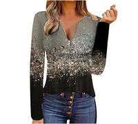 Camiseta de manga larga con cuello en V para mujer, camiseta estampada de manga larga, gris, XXL