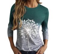 Camiseta de manga larga con cuello redondo, estampado de diente de león para mujer, conjunto de disfraz para mujer, verde, M