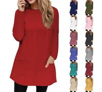 Camiseta de manga larga con cuello redondo para mujer, de algodón, de manga larga, tallas grandes, elegante, holgada, larga, moderna, túnica, suave, manga larga, elegante, cómoda, Vino, M