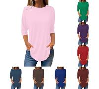 Camiseta de manga larga con cuello redondo para mujer, de algodón, manga larga, de algodón, de manga larga, holgada, tallas grandes, moderna, elegante, para primavera, Vino, M