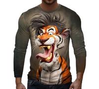 Camiseta de manga larga con diseño de animales alegres para un día a día relajado, divertido estampado de personajes, mezcla de algodón suave, ideal para looks informales, fácil de combinar con