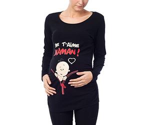 Camiseta de manga larga con diseño de maternidad "Je T'Aime Maman" Negro L