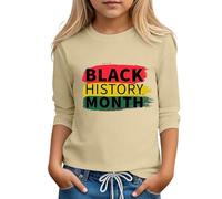 Camiseta de Manga Larga con Diseño Motivacional para Niñas Prendas de Vestir Diarias y Celebración del de la Historia Afroamericana (Beige, 6-7 Years)