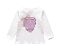 Camiseta de manga larga con estampado de fresa para niños pequeños blusa casual de algodón puro, Blanco, 7-8 años