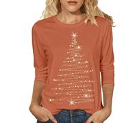 Camiseta de manga larga con estampado gráfico para ocasiones festivas, camiseta suave e informal de cuello redondo, blusa cómoda para todos los días, naranja, L