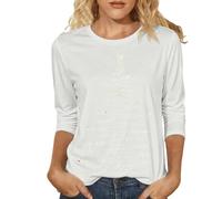 Camiseta de manga larga con estampado gráfico para ocasiones festivas, camiseta suave e informal de cuello redondo, blusa cómoda para todos los días, Blanco, 4XL