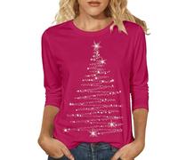 Camiseta de manga larga con estampado gráfico para ocasiones festivas, camiseta suave e informal de cuello redondo, blusa cómoda para todos los días, rojo, L