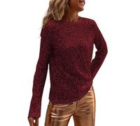 Camiseta de manga larga con lentejuelas brillantes para mujer, para verano, informal, para fiesta, club, salir, para mujer, rosso, L