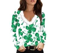 Camiseta de manga larga con ribete de piel sintética para mujer, diseño de trébol irlandés, White 2 St Patricks Day Shirt Mujer, M