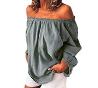 Camiseta de manga larga de algodón para mujer, con hombros descubiertos, elegante camisa de fiesta de noche, cómoda, transpirable, casual, túnica de moda, playa, vacaciones, camisas de moda con