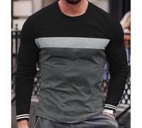 Camiseta de manga larga de color sólido de moda para hombre Cuello redondo suelto Top de poliéster para uso diario para ocio Club Wear Primavera Verano Otoño Invierno (M Gris oscuro)