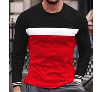 Camiseta de manga larga de color sólido de moda para hombre Cuello redondo Suelto Top de poliéster para uso diario para club de ocio Primavera Verano Otoño Invierno (XXL Ro