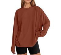 Camiseta de manga larga de gran tamaño, informal, básica, con cuello redondo, para uso diario, Color rojo., XL