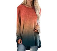 Camiseta de manga larga de manga larga para mujer, informal, estampada, para fiesta de baño, naranja, XL