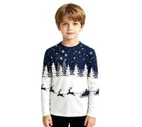 Camiseta de manga larga de Navidad para niños de 3 a 14 años, diseño de trineo de renos y copos de nieve