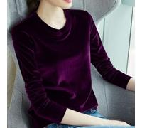 Camiseta de manga larga de terciopelo para mujer, cuello redondo, camiseta básica delgada para atuendo de oficina, L-3XL (morado profundo, XL)