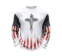 Camiseta de manga larga genérica para hombre impreso día de la independencia suéter de chándal para hombres casual suéter deportivo y ligero camiseta hombres con Jesús impresión cruzada, Y blanco, L