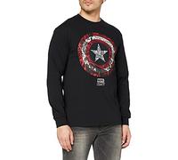 Marvel Captain America Comic Shield Camiseta de Manga Larga, Negro, S para Hombre