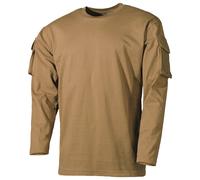Camiseta de manga larga MFH US Con bolsillos en las mangas Hombre Militar Coyote