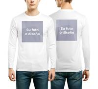 Camiseta de Manga Larga para Hombre, 100% algodón Blanco o Negro, impresión con Logotipo, Foto o Texto, Trabajo, Evento, S Blanco