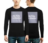 Camiseta de Manga Larga para Hombre, 100% algodón Blanco o Negro, impresión con Logotipo, Foto o Texto, Trabajo, Evento, L Negro
