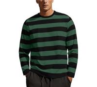 Camiseta de manga larga para hombre, a rayas, cuello redondo, manga larga, clásica, cuello redondo, camiseta de rayas horizontales, para fiesta de Halloween, para jóvenes, a la moda, casual, básica
