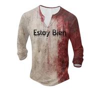 Camiseta de manga larga para hombre, blusa, polo, camiseta para hombre, camiseta de Halloween, informal, cuello redondo, tira de botones, estampado de manchas de sangre, talla grande, impresión