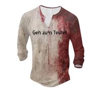 Camiseta de manga larga para hombre, blusa, polo, camiseta para hombre, camiseta de Halloween, informal, cuello redondo, tira de botones, estampado de manchas de sangre, talla grande, impresión