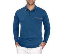 Camiseta de manga larga para hombre, blusa, polo, cuello de otoño, camisa de manga larga, para el hogar, informal, calle, moda, manga larga, azul, 3XL
