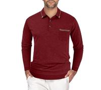 Camiseta de manga larga para hombre, blusa, polo, cuello de otoño, camisa de manga larga, para el hogar, informal, calle, moda, manga larga, rojo, XXL