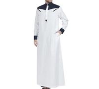 Camiseta de manga larga para hombre, blusa, polo, informal, túnica musulmana, con mangas largas, media cremallera, bolsillo Jubba, cuello con botones, thobes, marine, L